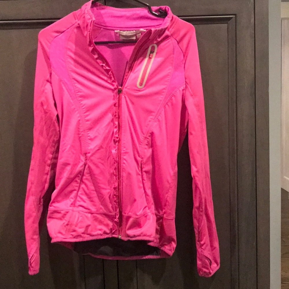 Athleta Prevail Running Jacket Ruffle Hot Pink